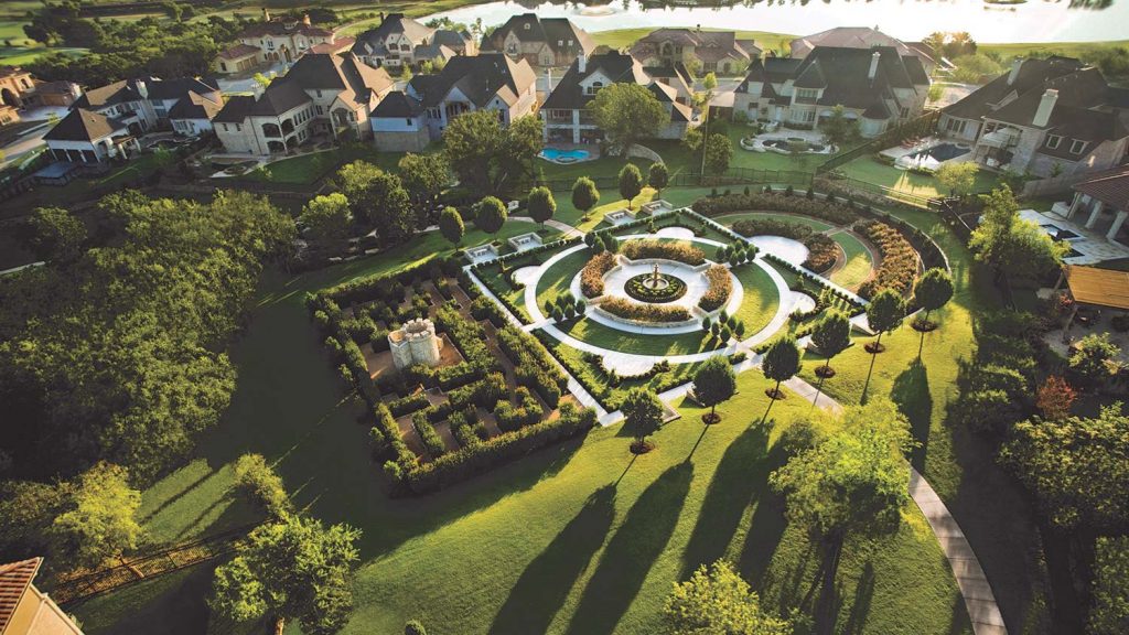 Artist rendering of a park and residential area in Castle Hills, Lewisville, TX