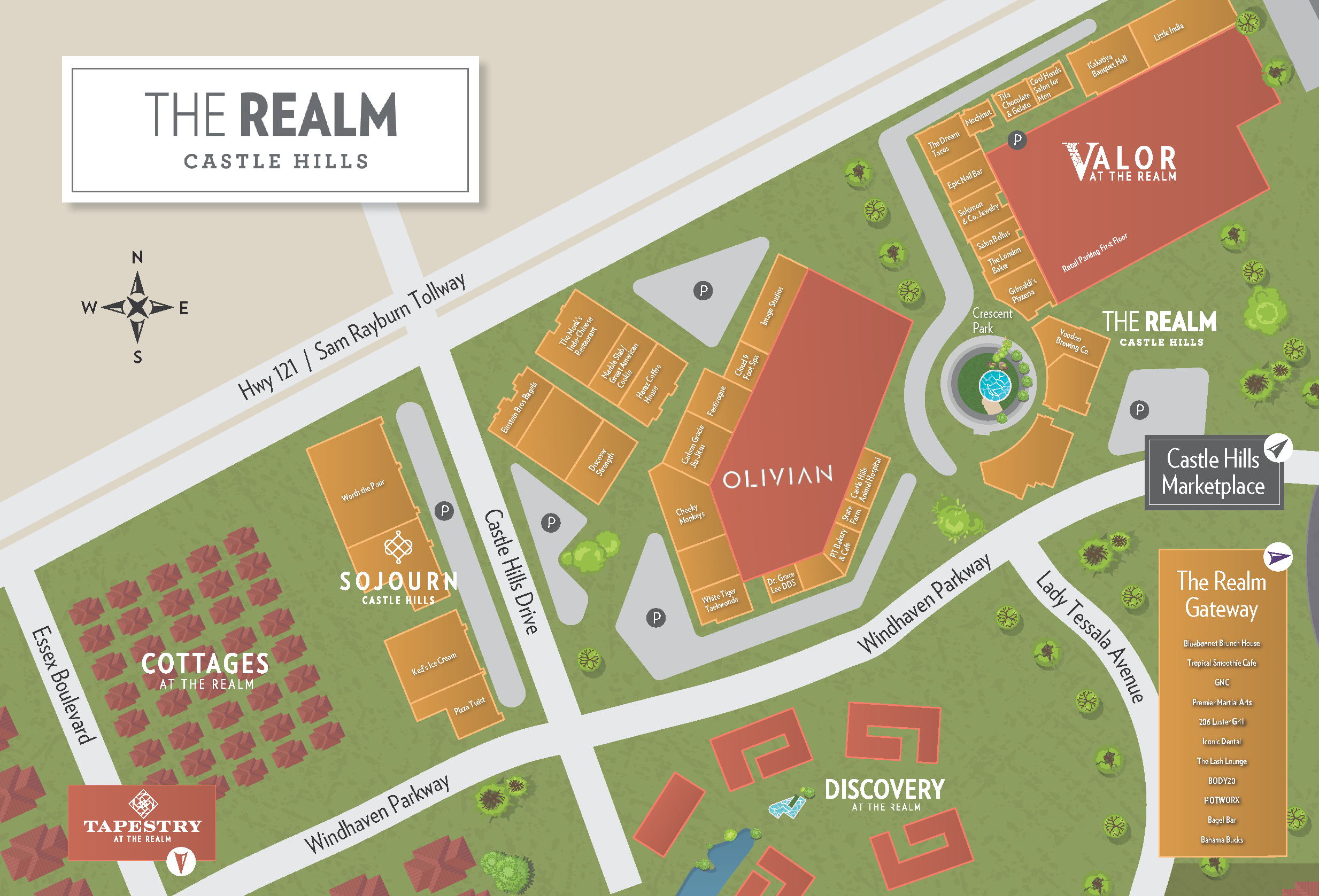 A directory map of The Realm at Castle Hills